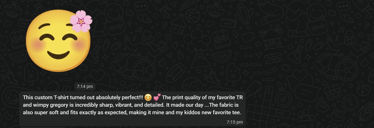 Ruby's WhatsApp message
